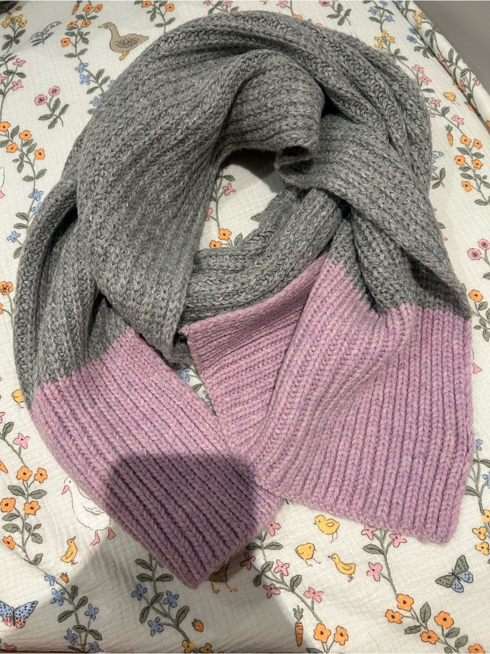 GAP Color Block Ribbed Knit Scarf Heather Gray Lavender featuring Lambs Wool